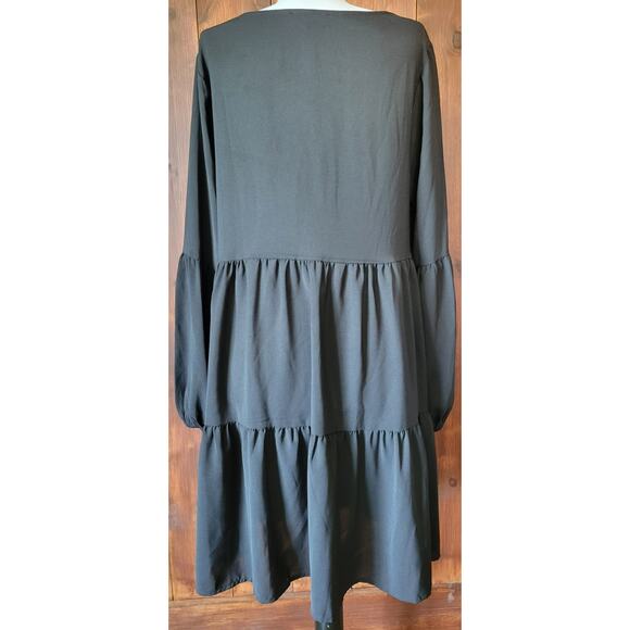 Roly Poly Women L Black Empire Waist Dress Balloon Sleeve Tiered Hem RP10853 - Picture 6 of 11